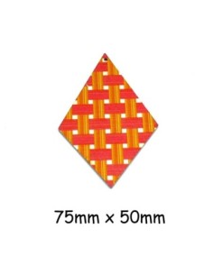 Pendentif losange en bois style années 60 orange et rose cerise