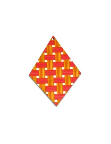 Pendentif losange style années 60 en bois orange et rose cerise