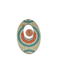 Pendentif ovale en bois style mandala ethnique multicolore, orange, vert 2