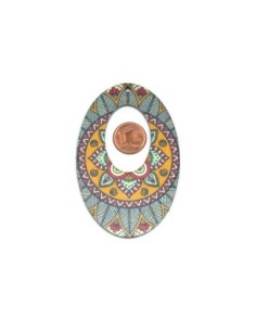 Pendentif créole ovale en bois style mandala ethnique multicolore vert, orange, rouge 2