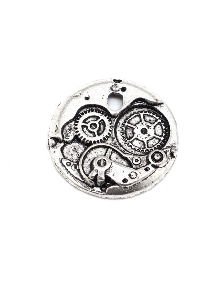 Pendentif steampunk mécanisme horloge argenté