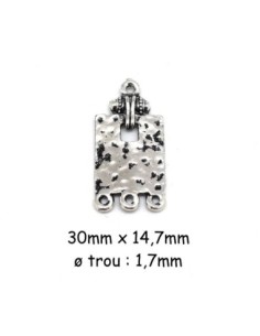 Pendentif intercalaire en métal argenté martelé style ethnique