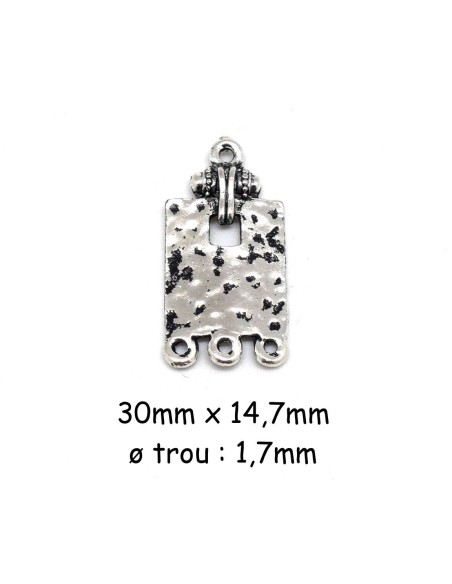 Pendentif intercalaire en métal argenté martelé style ethnique