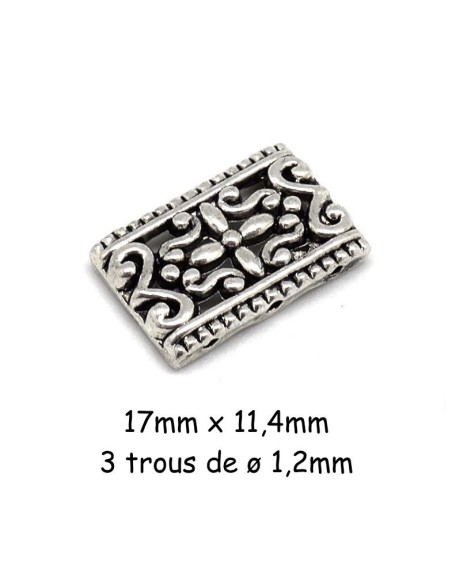 Perle intercalaire en métal argenté style ethnique 3 trous