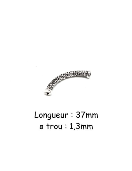 Perle tube incurvé en métal argenté style ethnique bohème