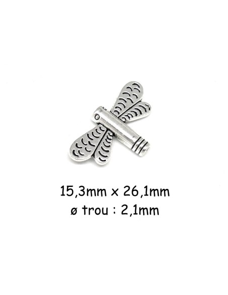 Perle libellule en métal argenté