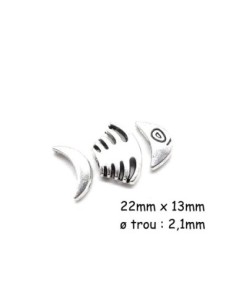 Perle pour créer 3 poissons en métal argenté 22mm x 13mm