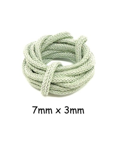 Corde polyester tressé vert pâle 7mm x 3mm pour anse de sac, couture, collier