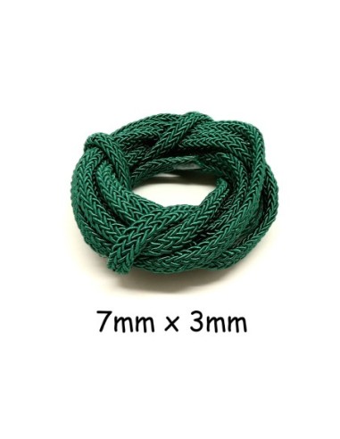 Corde tressé plat vert foncé en polyester 7mm x 3mm pour anse de sac, couture, collier