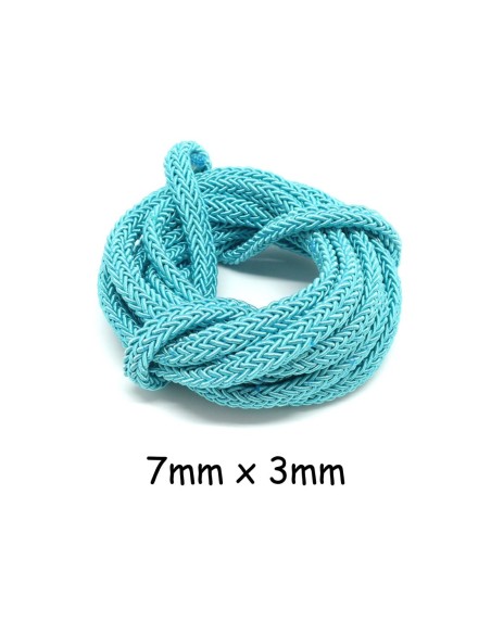 Corde polyester tressé bleu cyan 7mm x 3mm pour anse de sac, couture, collier