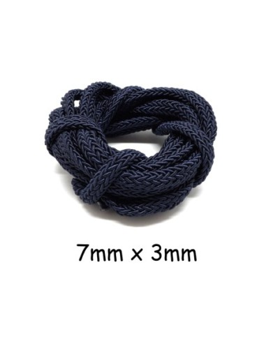 Corde tressé plat en polyester bleu marine 7mm x 3mm pour anse de sac, couture, collier
