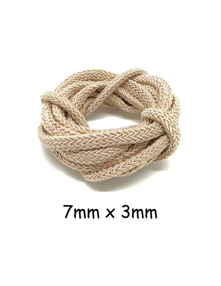 Corde polyester tressé beige 7mm x 3mm pour anse de sac, couture, collier