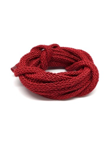 Corde tressé plat en polyester rouge bordeaux 7mm x 3mm pour anse de sac, couture, collier