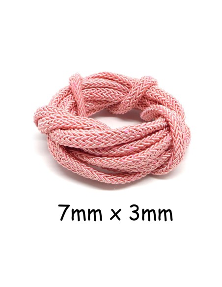 Corde polyester tressé rose layette 7mm x 3mm pour anse de sac, couture, collier