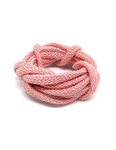 Cordon tressé en polyester rose barbe à papa 7mm x 3mm pour anse de sac, couture, collier