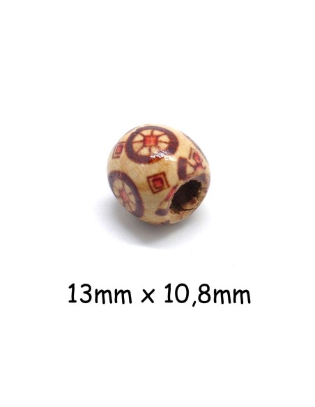 Perle en bois marron motif fleur rosace 13mm