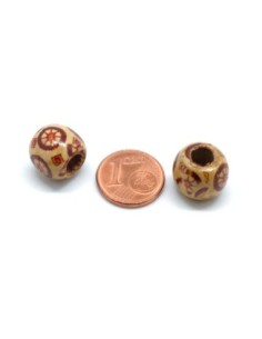 Perle en bois marron motif fleur rosace 13mm 2