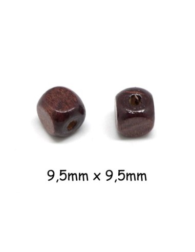 Perle cube en bois de couleur marron 9,5mm