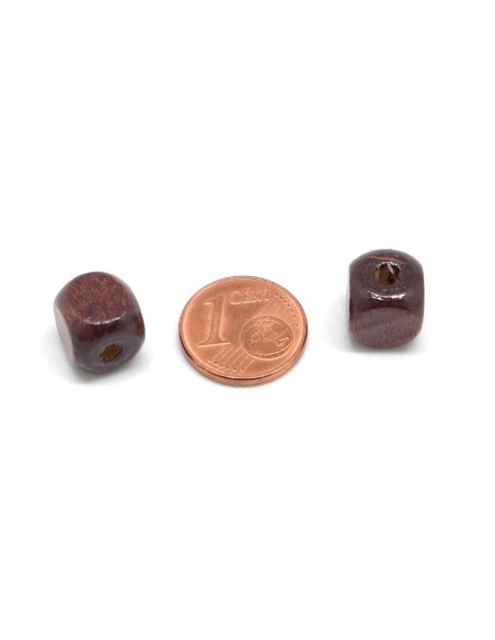 Perle en bois marron 9,5mm forme cube