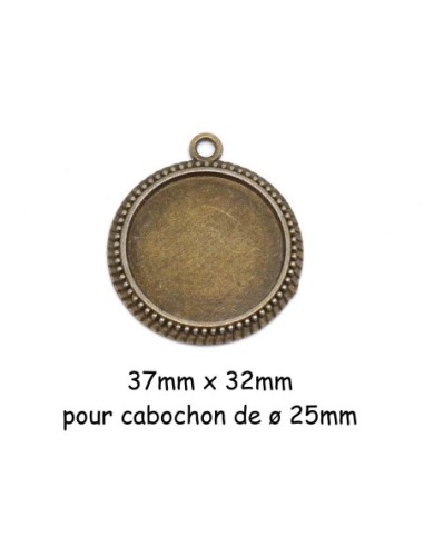 Support cabochon 25mm pendentif en métal de couleur bronze travaillé