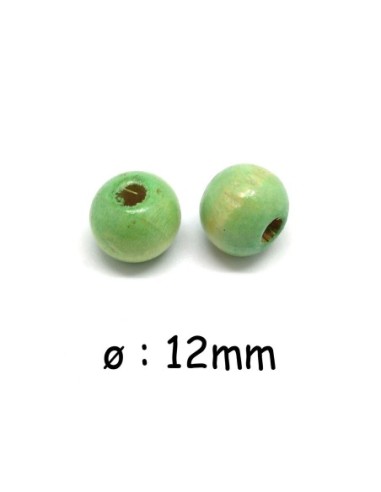 Perle ronde en bois peinte 12mm de couleur vert pâle