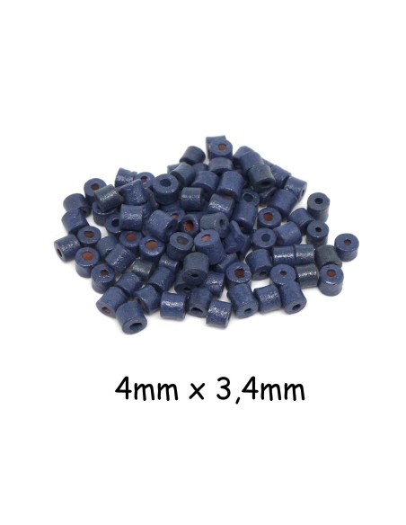 Petite perle tube en bois de couleur bleu marine 4mm