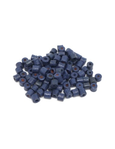 Petite Perle bois bleu marine forme tube 4mm