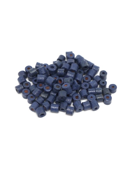 Petite Perle bois bleu marine forme tube 4mm