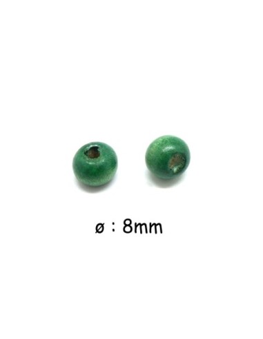 Perle en bois ronde peinte 8mm de couleur vert herbe