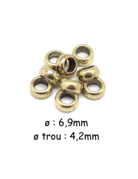 Perle rondelle à gros trou en métal doré pâle