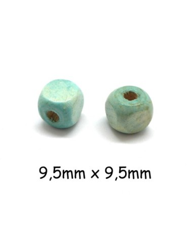 Perle cube vert pâle en bois 9,5mm