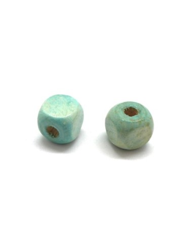 Perle cube en bois vert pâle 9,5mm