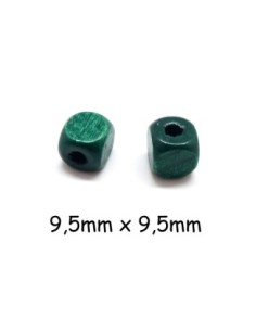 Perle cube en bois vert foncé 9,5mm