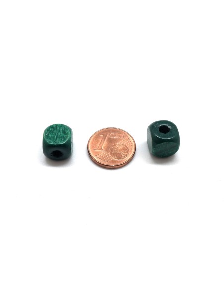 Perle bois vert foncé cube de 9,5mm