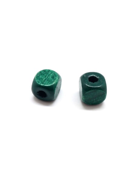 Perle vert foncé en bois forme cube 9,5mm