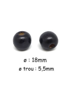 Perle en bois noire ronde 18mm à gros trou