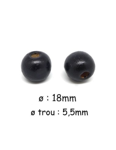 Perle en bois noire ronde 18mm à gros trou