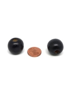 Perle en bois noire ronde 18mm à gros trou 2