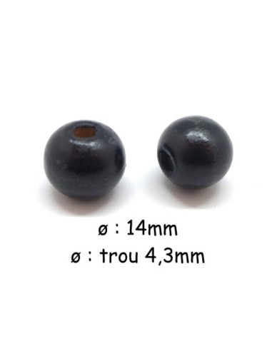 Perle en bois noire ronde 14mm