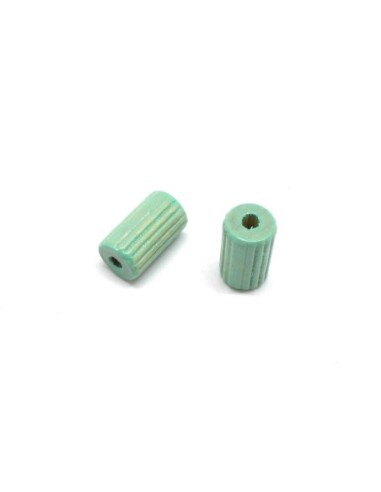 Perle tube vert pâle en bois strié 20mm x 12mm