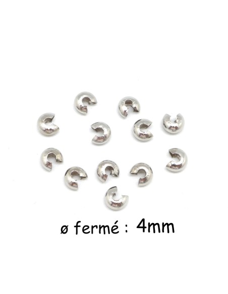 Perle cache noeud, cache perle à serrer 4mm en métal argenté