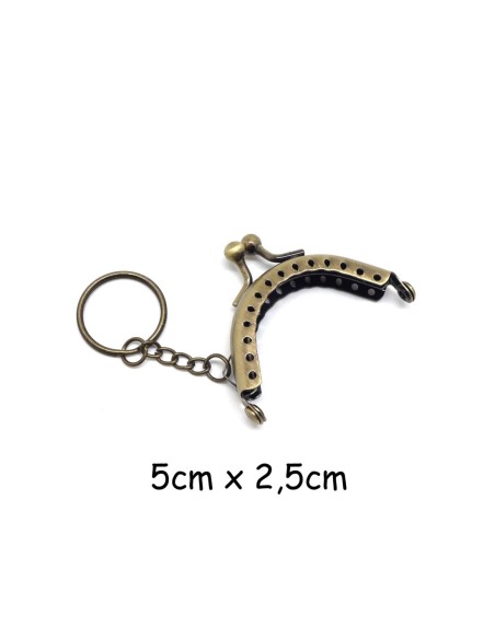 Fermoir porte monnaie arrondi en métal de couleur bronze 5cm avec attache porte clé