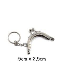 Fermoir porte monnaie arrondi en métal argenté 5cm avec attache porte clé
