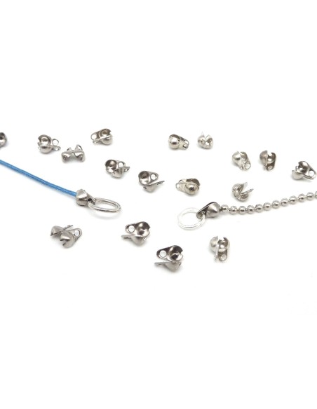 Embout pour chaîne bille en métal argenté lisse 1mm