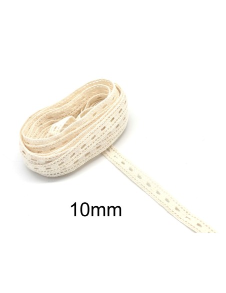 Galon dentelle en coton fantaisie ivoire, beige clair 10mm