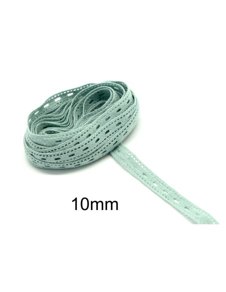 Galon dentelle en coton fantaisie vert sauge clair 10mm