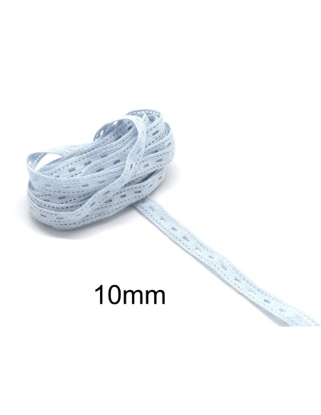 Galon dentelle en coton fantaisie bleu ciel, bleu dragée 10mm