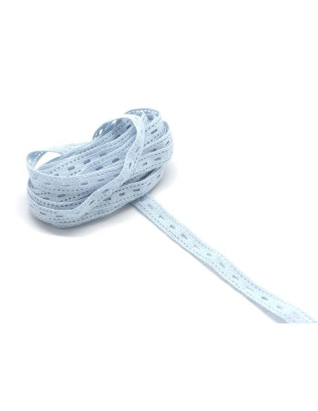 Dentelle en coton fantaisie bleu ciel, bleu dragée 10mm