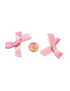 Petit noeud en ruban de 10mm satiné rose à pois bleu 2