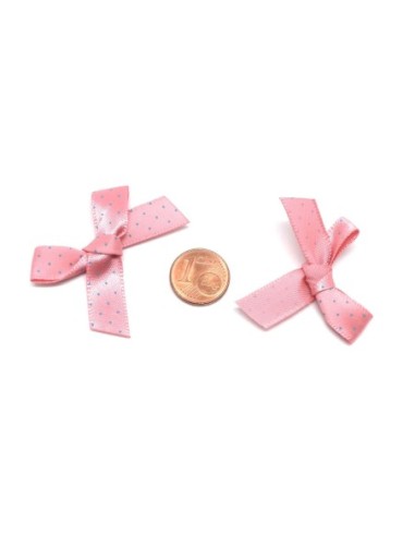 Noeud en ruban de 10mm satiné rose à pois bleu